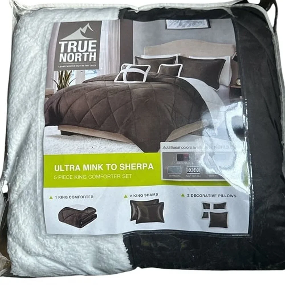 True North Mink to Sherpa Comforter 5 Piece Set Brown, King Size, KL102855 - Picture 3 of 4